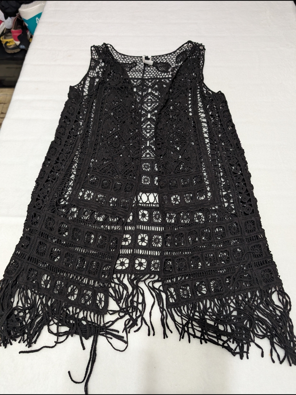 New Mix Black Crochet Fringe Swim‎ Coverup Vest Boho
